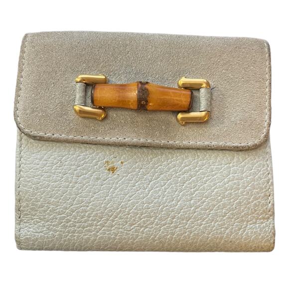 Gucci Baby Blue Leather Bamboo Bi Fold Folding Wallet - Picture 1 of 8